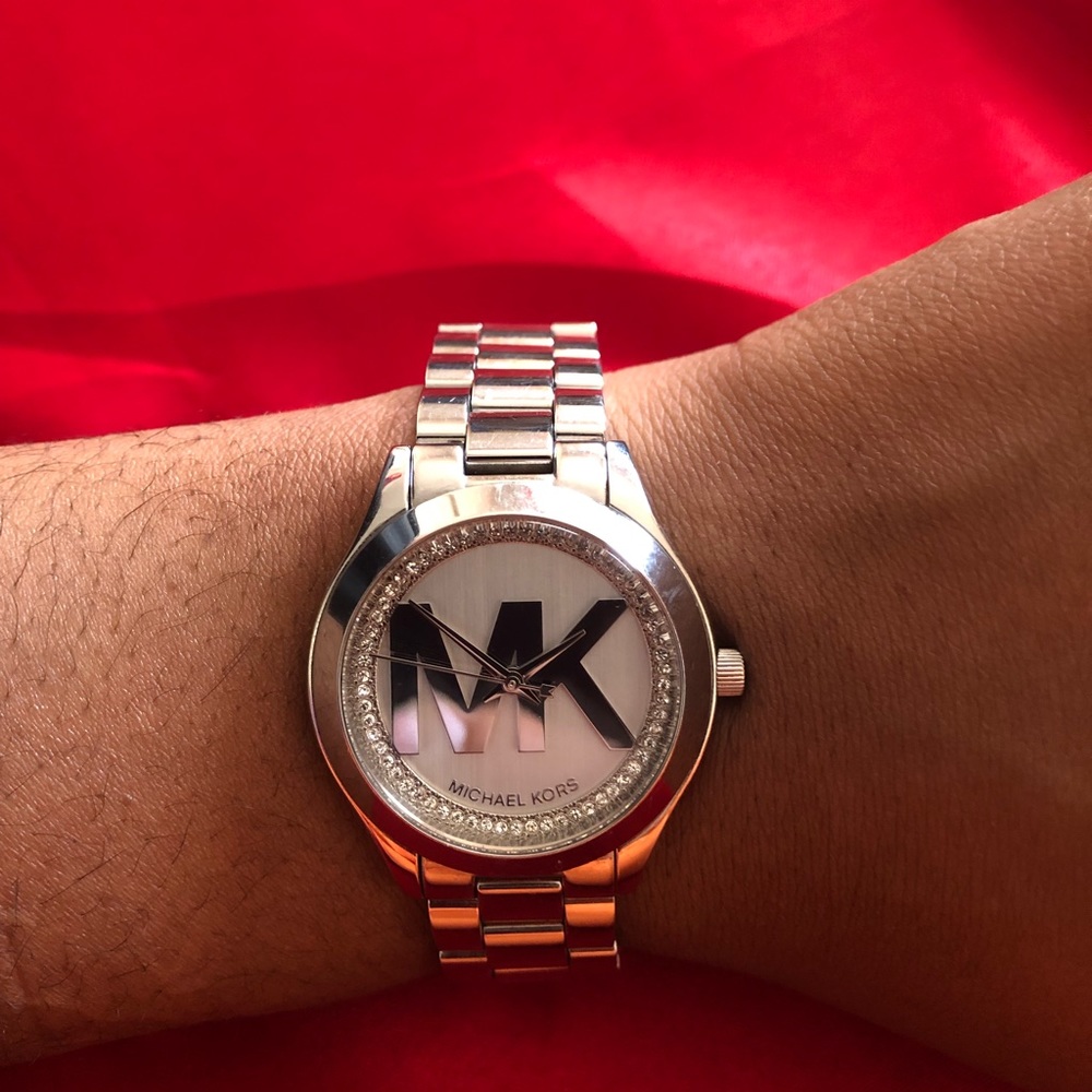 Silver Michael Kors Watch with rhinestones